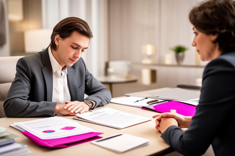 Consulente legale che esamina un contratto con imprenditrice in ufficio elegante a Roma